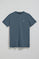 Denim-blue round-neck basic T-shirt with embroidered detail