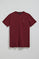 Maroon round-neck basic T-shirt with embroidered detail