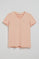 Blush-pink V-neck T-shirt with Rigby Best embroidery