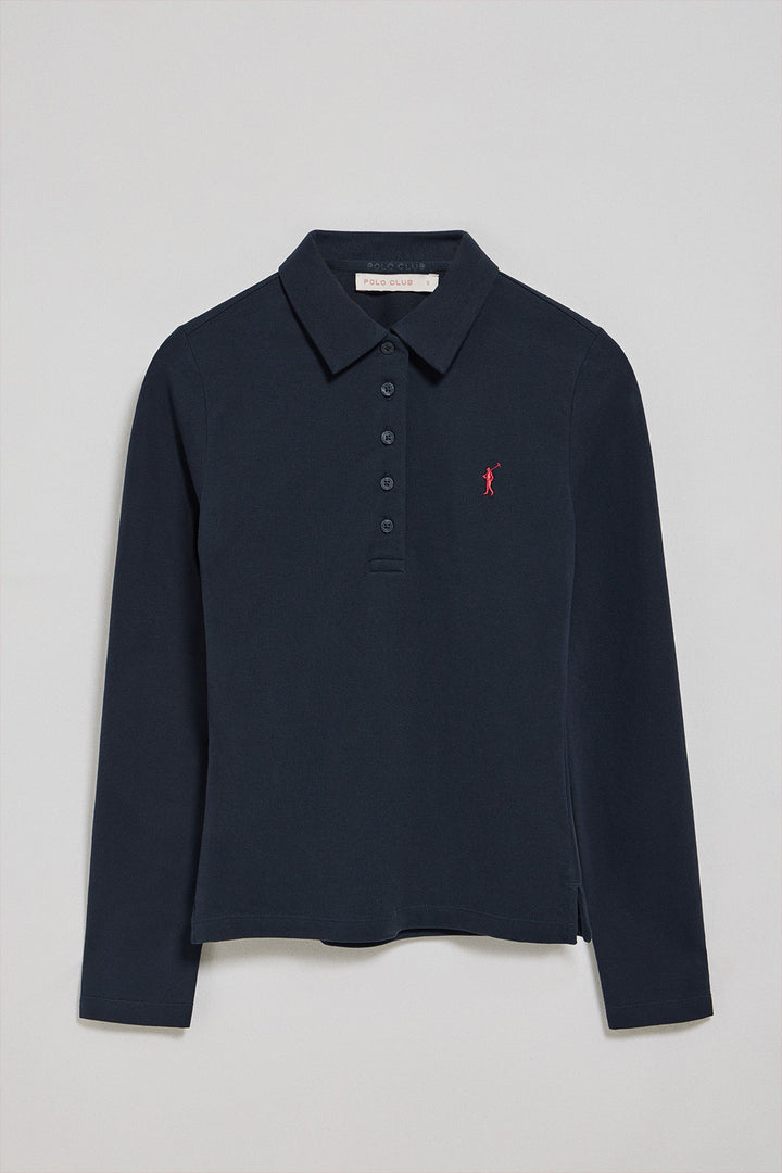 Navy-blue five-button polo shirt Priyanka with Rigby Go embroidery