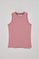 Dusty-pink sleeveless basic tee with round neck and Rigby Go embroidered logo