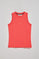 Coral sleeveless basic tee with round neck and Rigby Go embroidered logo