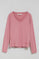 Dusty-pink V-neck basic tee with rubber logo
