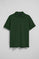 Bottle-green short-sleeve polo shirt with three buttons and Rigby Go embroidered logo