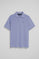 Aqua short-sleeve polo shirt with three buttons and Rigby Go embroidered logo