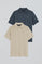 Three-button polo shirt with Rigby Go logo 2 pack (denim blue and beige)