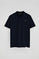 Navy-blue short-sleeve polo shirt with two buttons and chest detail