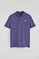 Blue-violet short-sleeve polo shirt with two buttons and chest detail