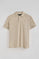 Beige two-button polo shirt in linen and cotton with embroidered monogram