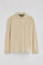Ivory long-sleeve polo shirt with three buttons and Rigby Go embroidery