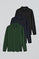 Long-sleeve polo shirt with Rigby Go logo 3 pack (navy blue, bottle green and black)