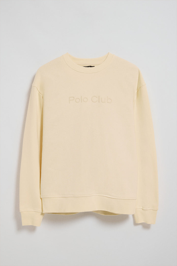 Nude round-neck oversize sweatshirt with Minimal Combo logo