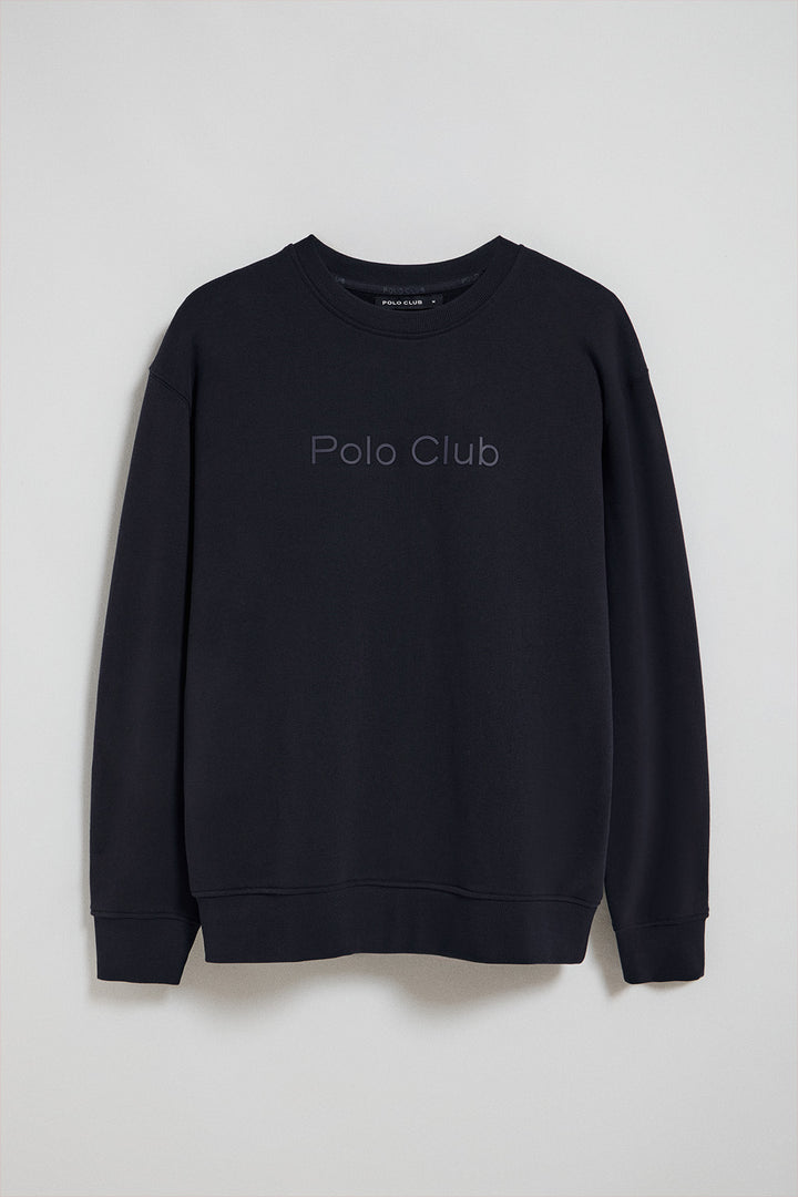 Navy-blue round-neck oversize sweatshirt with Minimal Combo logo