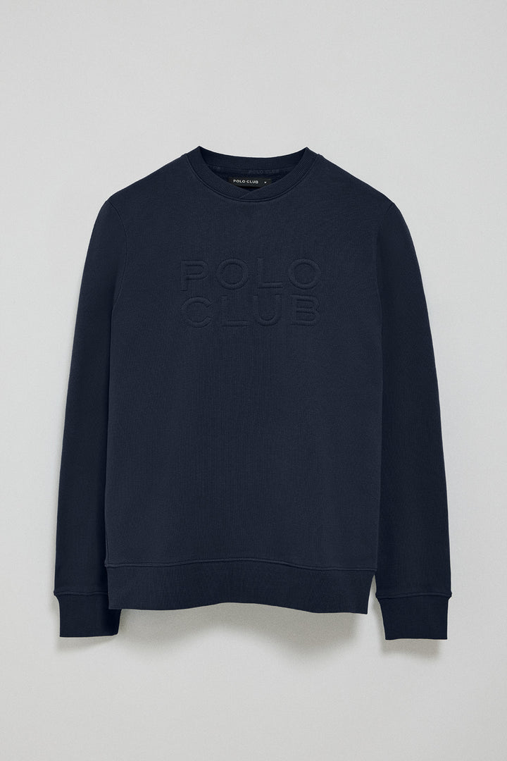 Navy-blue loose-fit sweatshirt with embossed logo