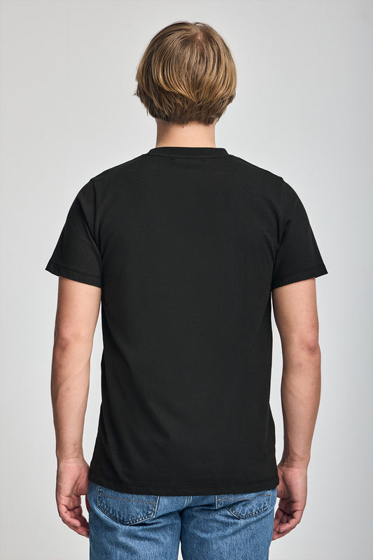 Black round-neck T-shirt with Rigby Go embroidery