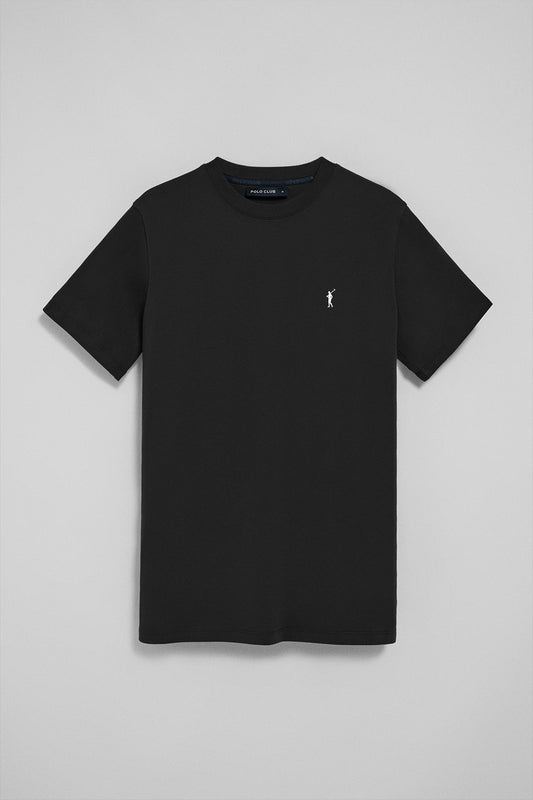 Black round-neck T-shirt with Rigby Go embroidery