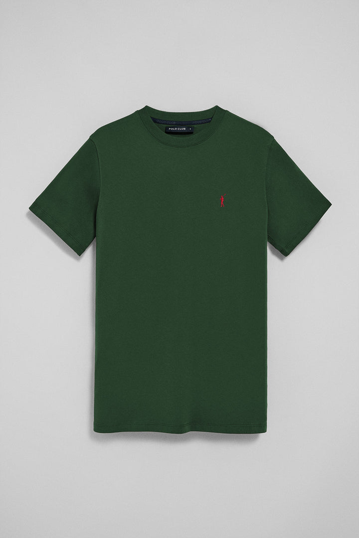 Bottle-green round-neck T-shirt with Rigby Go embroidery