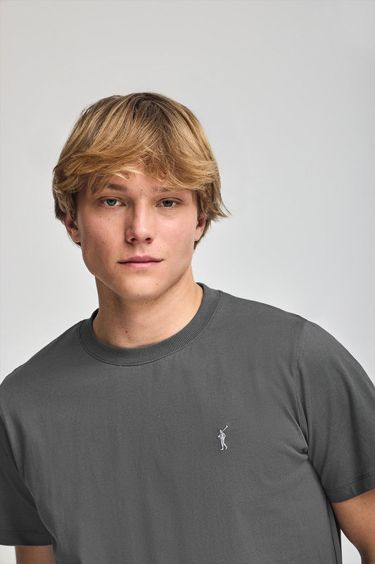 Man - T-Shirt - Asphalt-grey round-neck T-shirt with Rigby Go embroidery