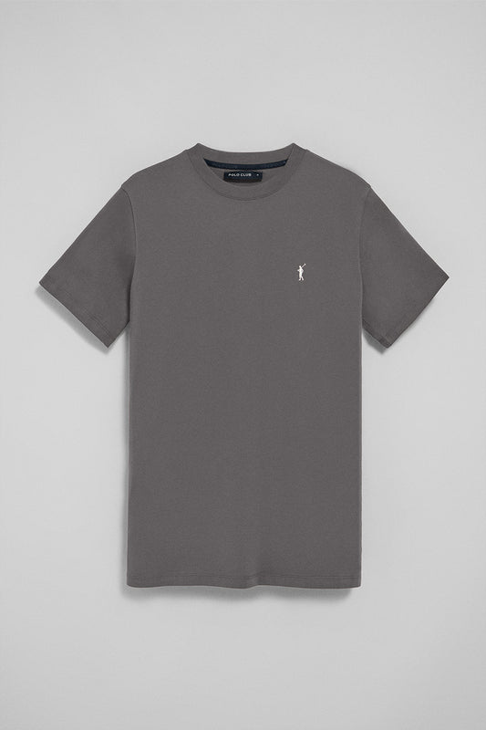 Man - T-Shirt - Asphalt-grey round-neck T-shirt with Rigby Go embroidery