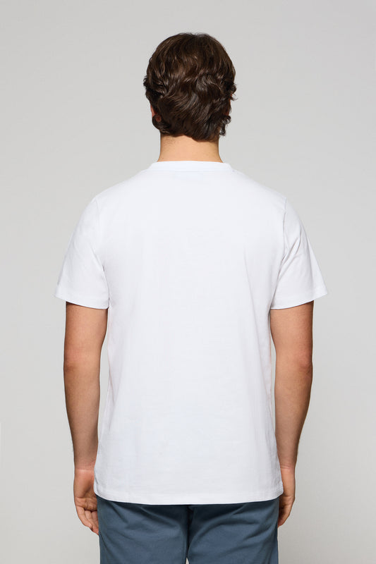 White round-neck T-shirt with Rigby Go embroidery