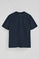 Navy-blue T-shirt in cotton and linen with Rigby Go embroidery
