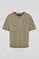 Green V-neck T-shirt in linen and cotton with embroidered monogram