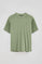 Jade-green round-neck T-shirt in linen and cotton with embroidered monogram
