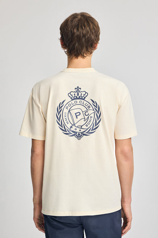 Nude round-neck T-shirt with nautical print