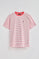 Coral and beige striped T-shirt with embroidered monogram