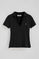 Black buttonless polo shirt in linen and cotton with Rigby Go embroidered logo