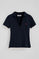 Navy-blue buttonless polo shirt in linen and cotton with Rigby Go embroidered logo