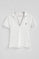 White buttonless polo shirt in linen and cotton with Rigby Go embroidered logo