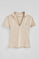 Beige buttonless polo shirt in linen and cotton with Rigby Go embroidered logo
