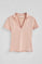 Blush-pink buttonless polo shirt in linen and cotton with Rigby Go embroidered logo