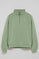 Jade-green half-zip sweatshirt with Rigby Go logo