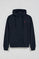Navy-blue hoodie with zip and Rigby Go embroidery