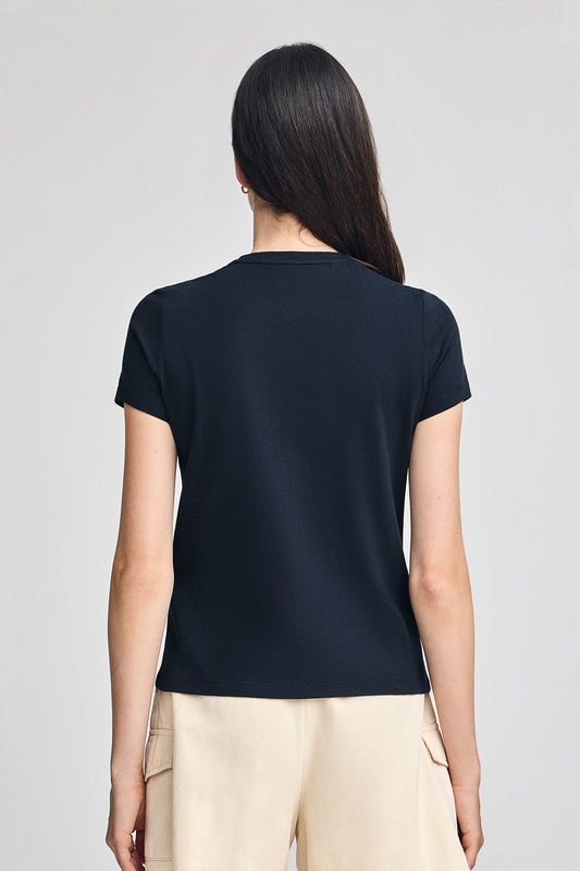 Woman - T-Shirt - Navy-blue round-neck T-shirt with Rigby Go embroidery