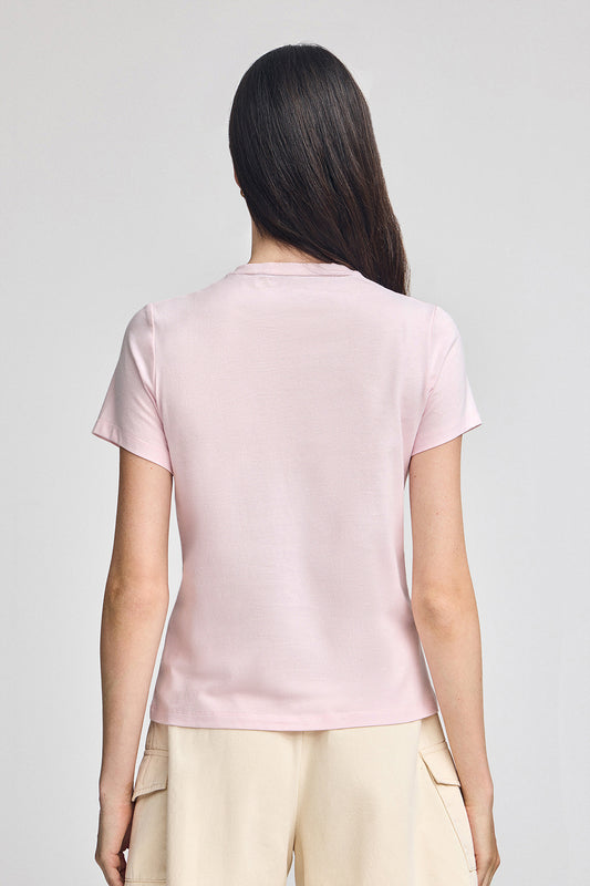 Woman - T-Shirt - Pink round-neck T-shirt with Rigby Go embroidery