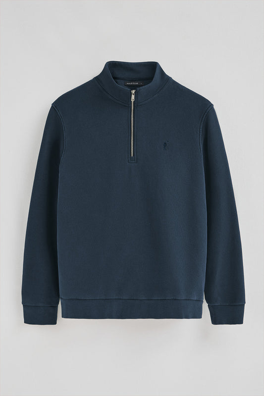 Man - Sweatshirt - Navy-blue half-zip sweatshirt with washed effect and Rigby Go logo