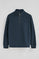 Navy-blue half-zip sweatshirt with washed effect and Rigby Go logo