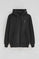 Black zip-up hoodie with Rigby Go logo