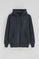 Navy-blue zip-up hoodie with Rigby Go logo