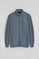 Denim-blue high-neck sweatshirt with zip and Rigby Go logo