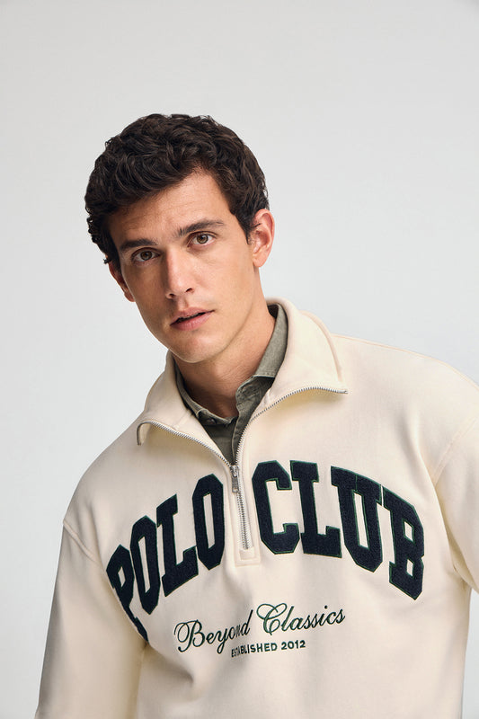 Man - Sweatshirt - Nude half-zip sweatshirt with Established 2012 Polo Club logo