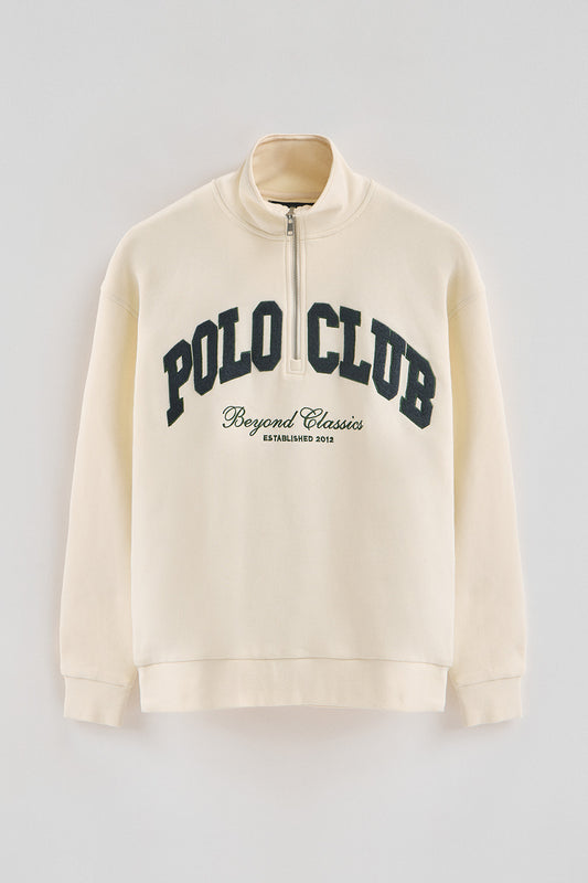 Man - Sweatshirt - Nude half-zip sweatshirt with Established 2012 Polo Club logo