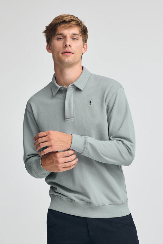 Blueish-grey regular-fit polo-style sweatshirt with Rigby Go logo