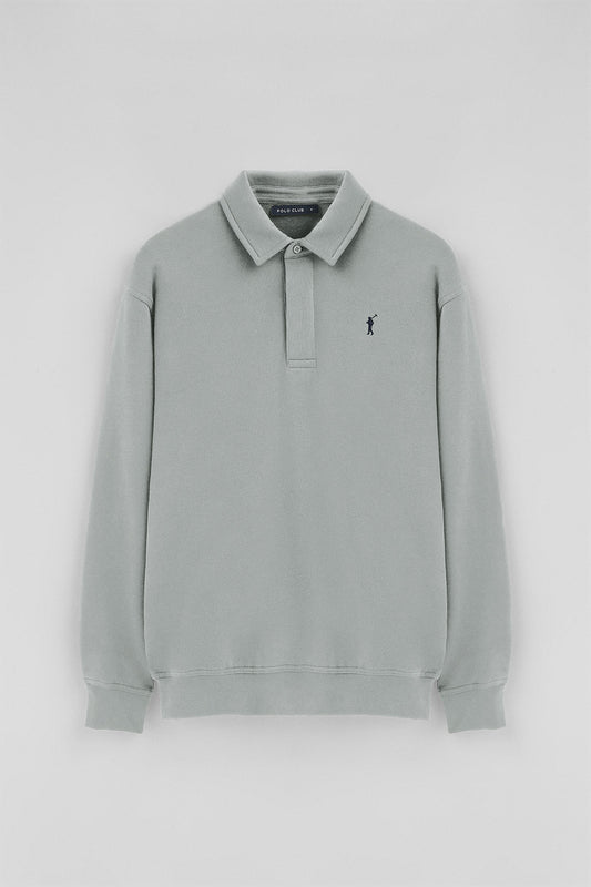 Blueish-grey regular-fit polo-style sweatshirt with Rigby Go logo