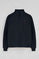 Navy-blue half-zip sweatshirt with Rigby Go logo
