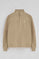 Light-brown half-zip sweatshirt with Rigby Go logo