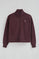 Burgundy high-neck sweatshirt with zip and Rigby Go logo